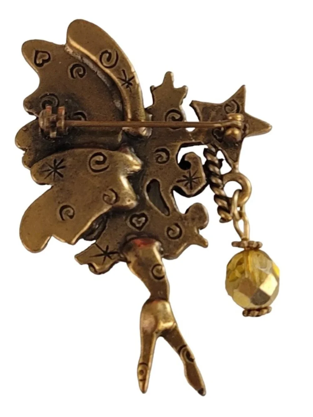 Gold Rhinestone Enamel Star Wand Dangle Fairy Brooch Pin K929